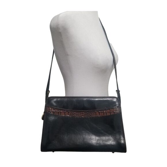 Brahmin Vintage Rare 90's Black Leather Brown Croc Shoulder Bag - Picture 2 of 16